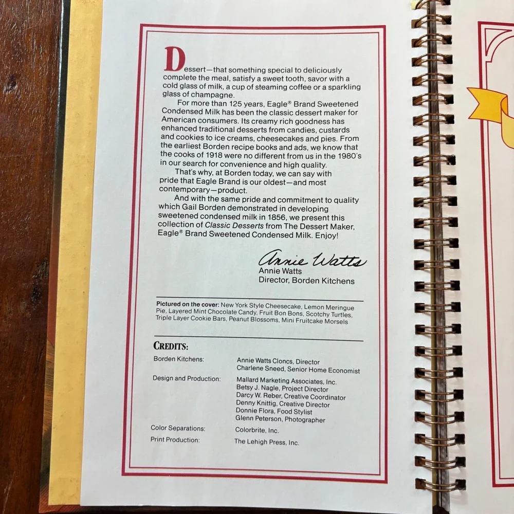 Vintage 1984 Borden Eagle Brand Classic Desserts Cookbook Spiral Bound 124 Pages